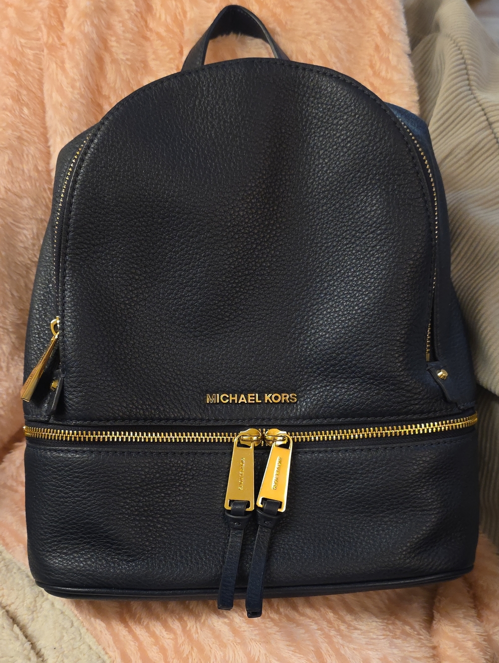 Michael Kors Black Leather Backpack with Gold Accents